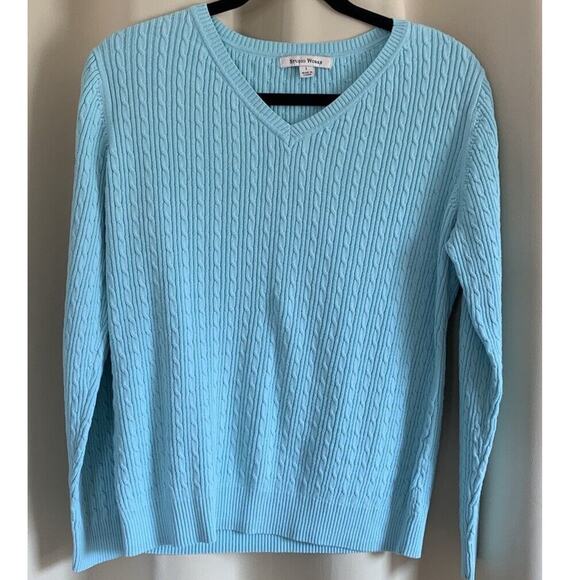 Studio Works Light Blue Cable Knit Women’s V-Neck Pullover Sweater Size Large - Picture 5 of 11